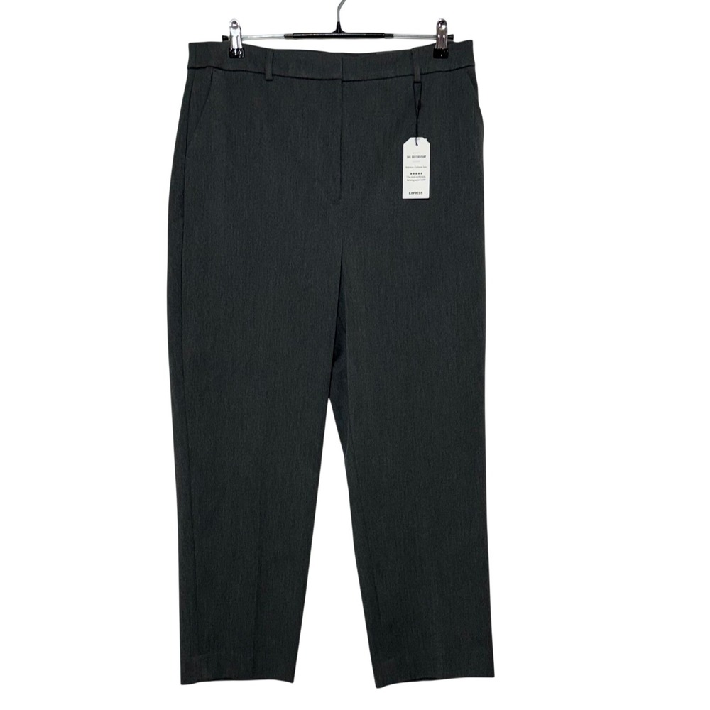 NEW Express Pants Womens 14R 34X27 Gray Editor Straight Super High Rise Slim Fit